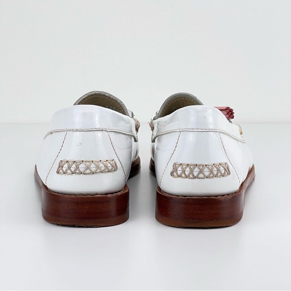 Bass White Weegens Pastel Tassels Slip On Preppy Academia Sz 7 Patent Leather - Picture 9 of 13